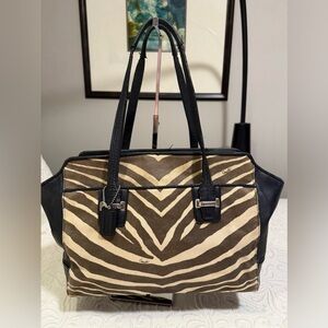 Gently Used Coach Taylor Zebra Print Canvas and Black Leather Tote
